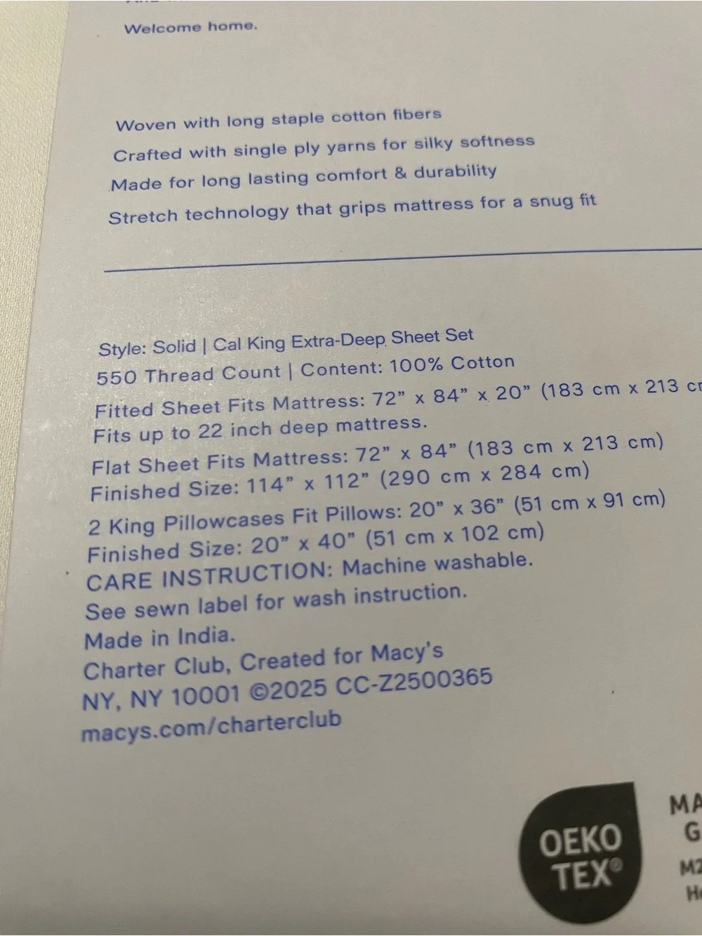 Charter Club Solid 550 Thread Count 100% Cotton 4-Pc. Sheet Set, California King